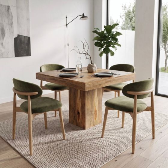 Acre & Artisan Light Mango Wood 120Cm Cube Dining Table 4 Scandi Chairs 3 Colours 2 (90cm)