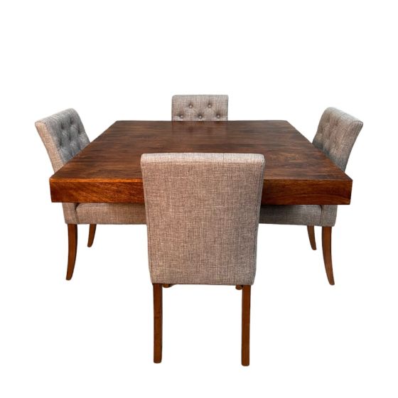 Acre & Artisan Solid Wood 120Cm Cube Dining Table 4 Milan Button Dining Chairs