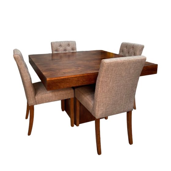 Acre & Artisan Solid Wood 120Cm Cube Dining Table 4 Milan Button Dining Chairs