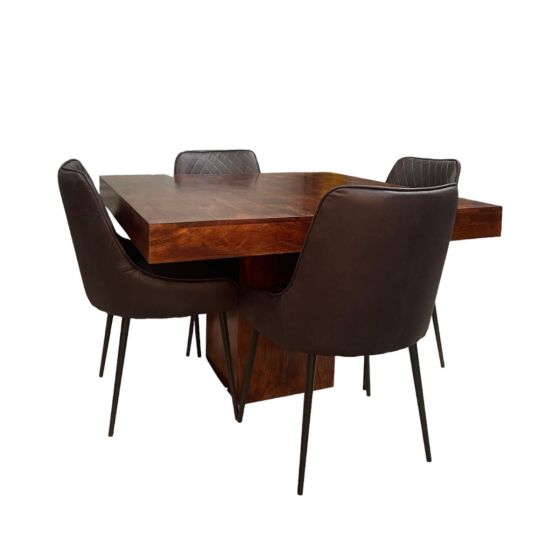 Acre & Artisan Solid Wood 120Cm Cube Dining Table 4 Henley Faux Leather Dining Chairs