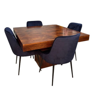 Acre & Artisan Premium 120cm Cube Dining Table & 4 Henley Velvet Dining Chairs (6 Colours)