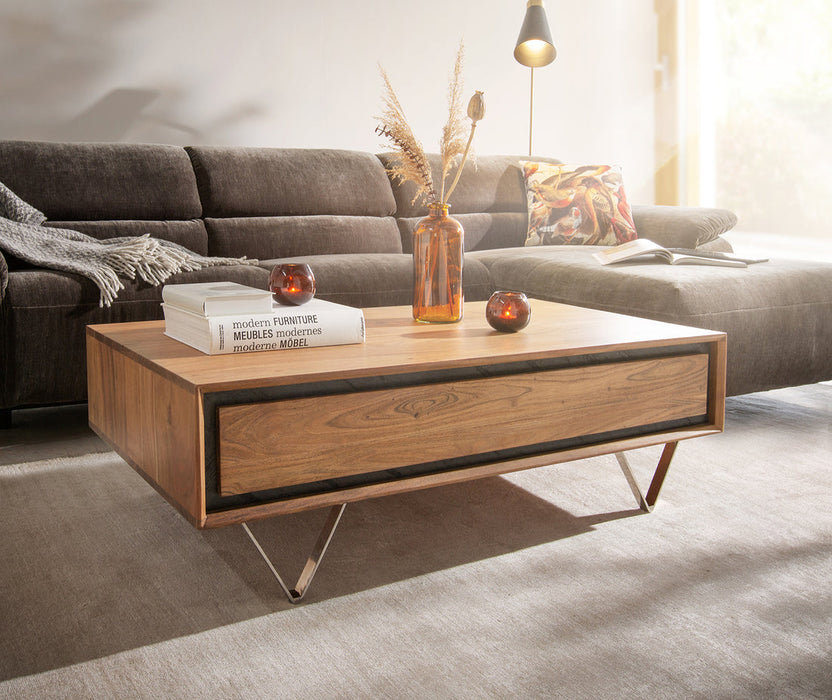 Coffee Table Stonegrace Classic 115cm Acacia Wood Natural And Slate