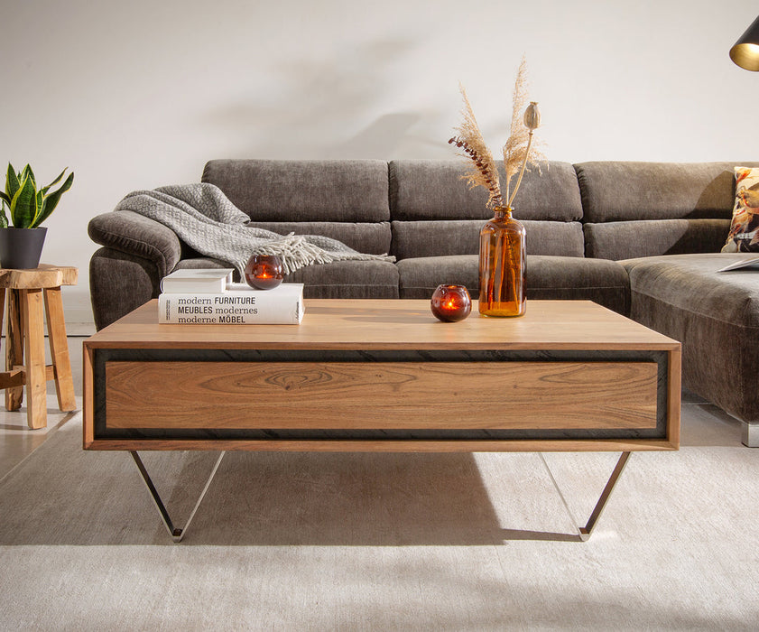 Coffee Table Stonegrace Classic 115cm Acacia Wood Natural And Slate