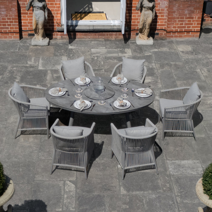 Maldives Rope Weave 6 Seat Oval Dining Set with Lazy Susan