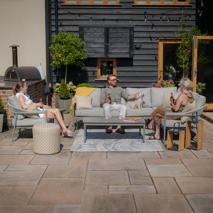 Florence Rope Weave Large Corner Sofa Set with Rectangular Coffee Table & Armchair