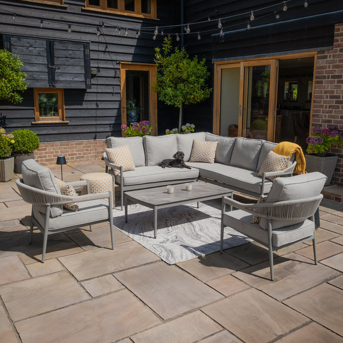 Florence Rope Weave Small Corner Sofa Set with Rectangular Coffee Table & 2 Armchairs
