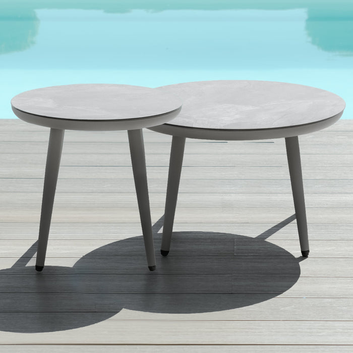 Pair of Round Coffee Tables with Ceramic Marble Effect Tops