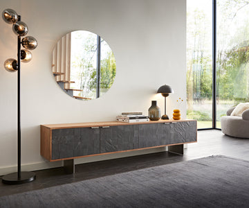 TV Stand Teele 200cm Acacia Wood Natural And Slate 4 Doors
