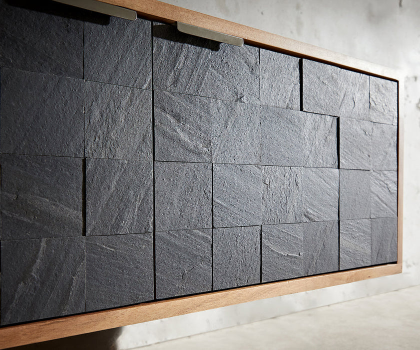 Floating TV Stand Teele 240cm Acacia Wood Natural And Slate 4 Doors