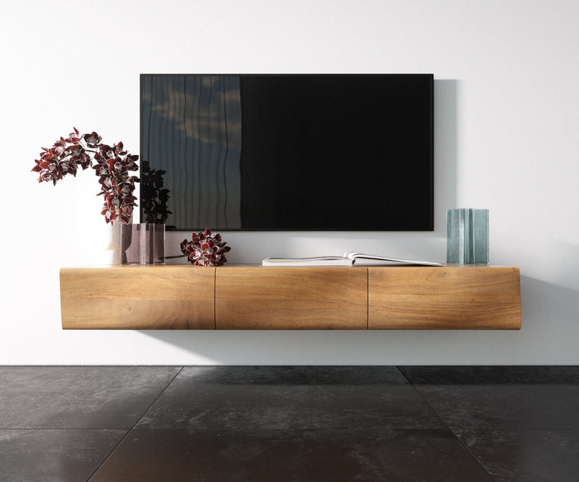 Floating TV Stand New Live-Edge 145cm 3 Doors Acacia Wood Natural