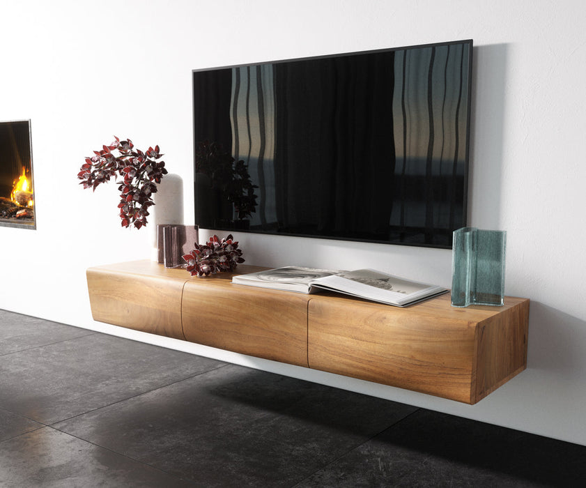 Floating TV Stand New Live-Edge 145cm 3 Doors Acacia Wood Natural