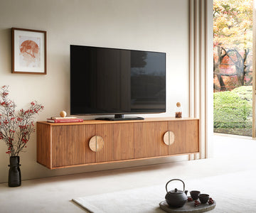 Floating TV Stand Surimu 175cm Acacia Wood Light Brown 4 Doors Cork Handle