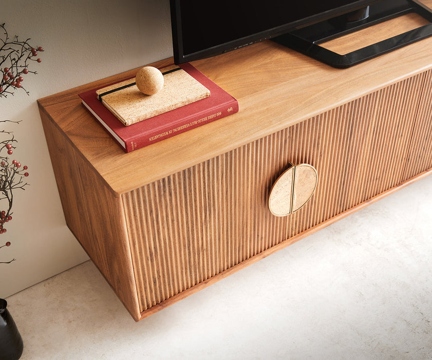 Floating TV Stand Surimu 175cm Acacia Wood Light Brown 4 Doors Cork Handle