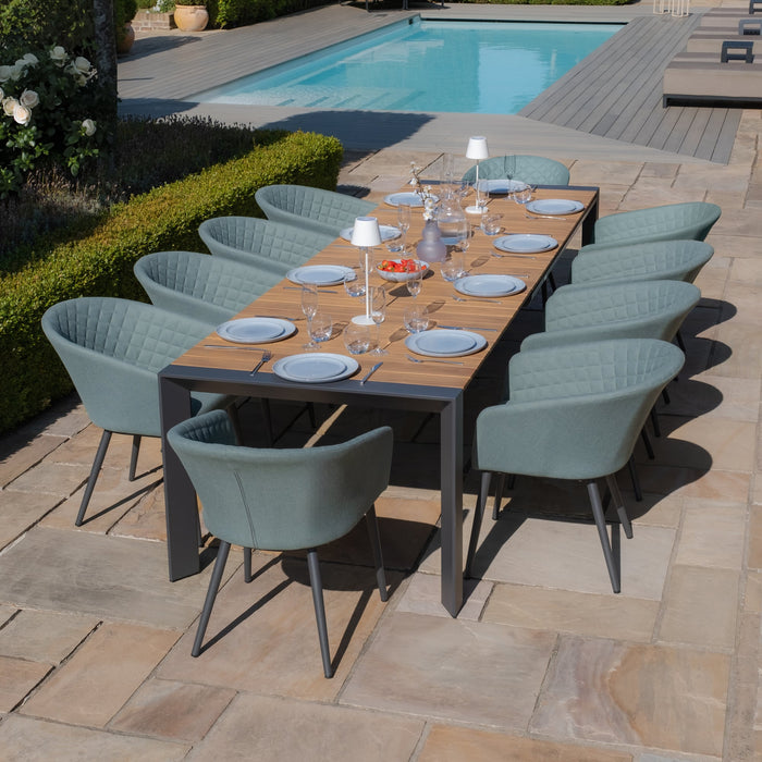 Jakarta Teak Extending 6 - 10 Seat Rectangular Dining Table with 10 Ambition Sage Green Dining Chairs
