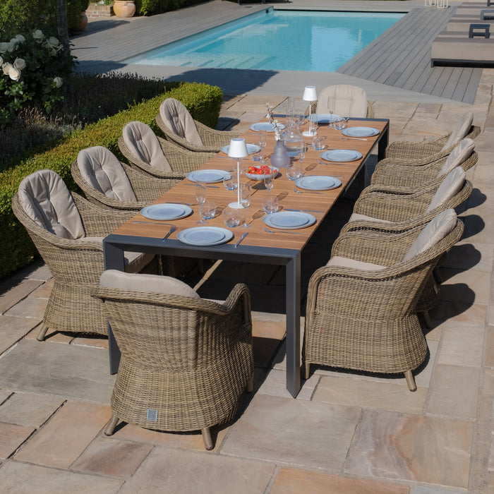 Jakarta Teak Extending 6 - 10 Seat Rectangular Dining Table with 10 Winchester Heritage Rattan Dining Chairs