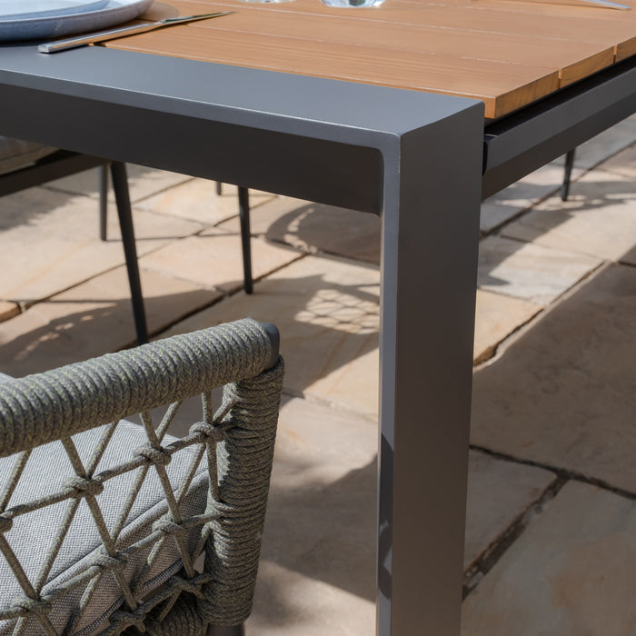 Jakarta Teak Extending 6 - 10 Seat Rectangular Dining Table with 10 Monaco Ivy Green Rope Weave Dining Chairs