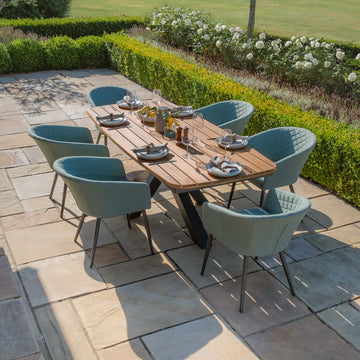 Jakarta Teak Oval Dining Table with 6 Ambition Sage Green Dining Chairs