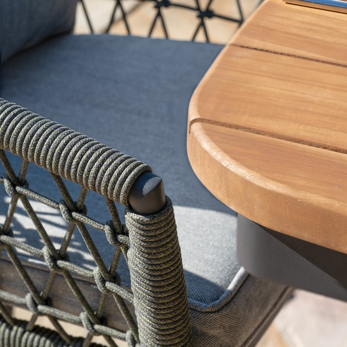 Jakarta Teak Oval Dining Table with 6 Monaco Ivy Green Rope Weave Dining Chairs