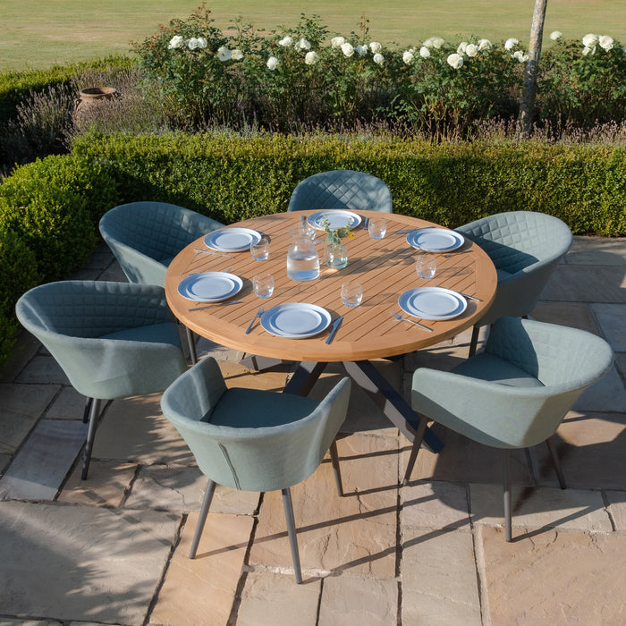 Jakarta Teak Round Dining Table with 6 Ambition Sage Green Dining Chairs