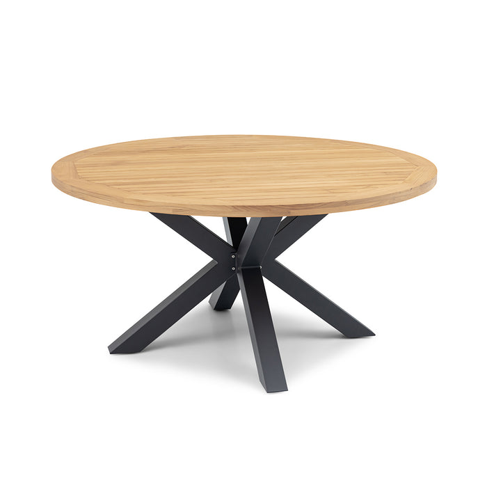 Jakarta Teak Round Dining Table with 6 Monaco Ivy Green Rope Weave Dining Chairs