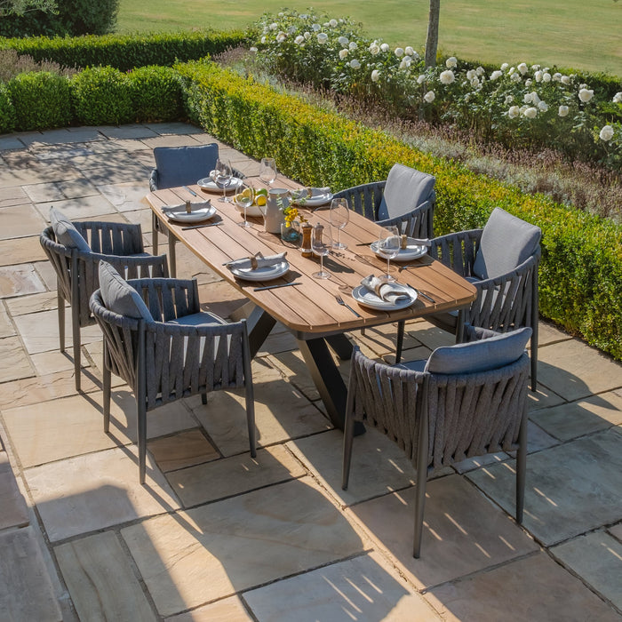 Jakarta Teak Oval Dining Table with 6 Milan Charcoal Rope Weave Dining Chairs