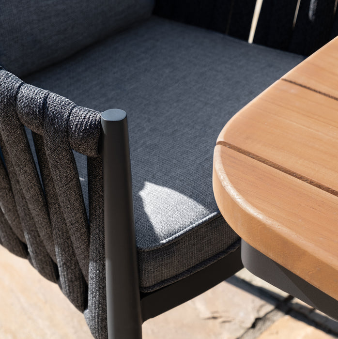 Jakarta Teak Oval Dining Table with 6 Milan Charcoal Rope Weave Dining Chairs