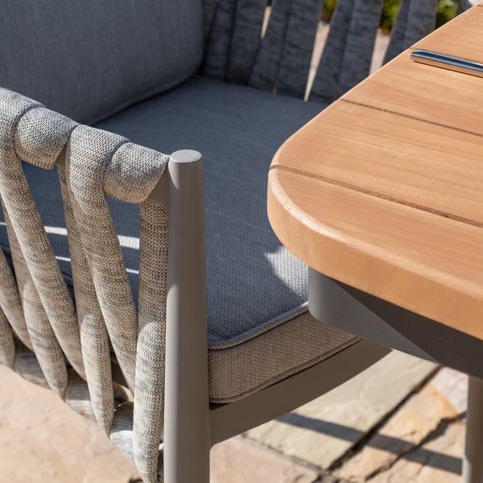 Jakarta Teak Oval Dining Table with 6 Milan Cool Linen Rope Weave Dining Chairs