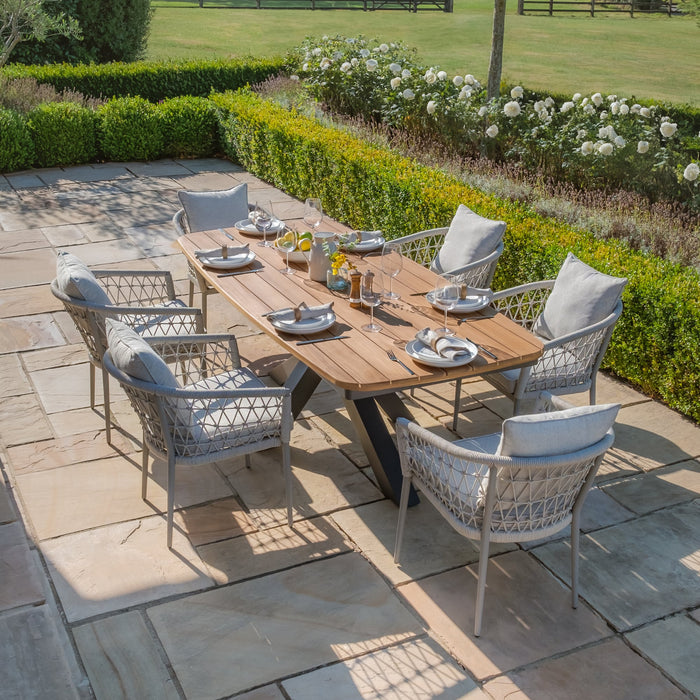 Jakarta Teak Oval Dining Table with 6 Monaco Cool Linen Rope Weave Dining Chairs