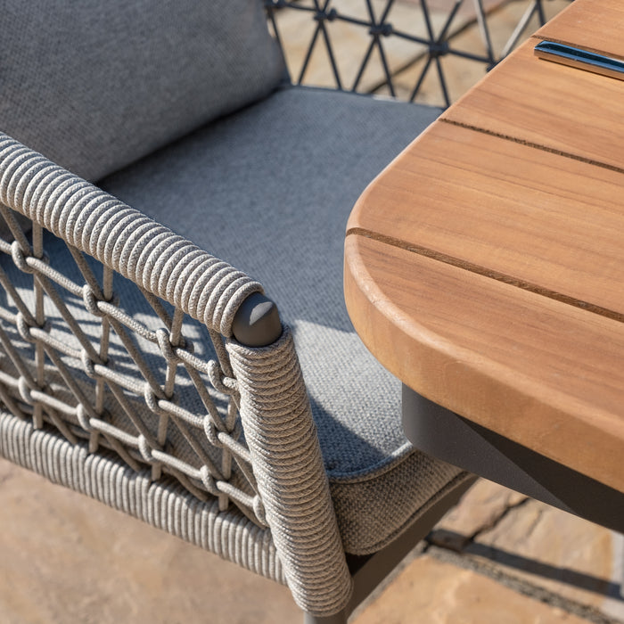 Jakarta Teak Oval Dining Table with 6 Monaco Cool Linen Rope Weave Dining Chairs