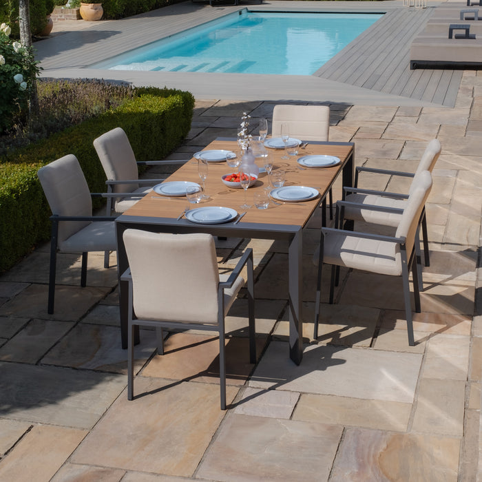 Jakarta Teak Extending 6 - 10 Seat Rectangular Dining Table with 10 Ibiza Oatmeal Dining Chairs