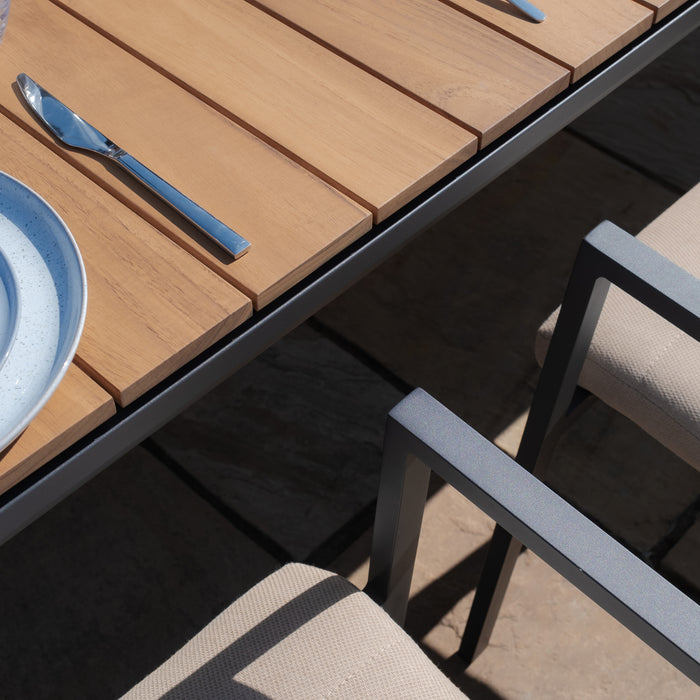 Jakarta Teak Extending 6 - 10 Seat Rectangular Dining Table with 10 Ibiza Oatmeal Dining Chairs
