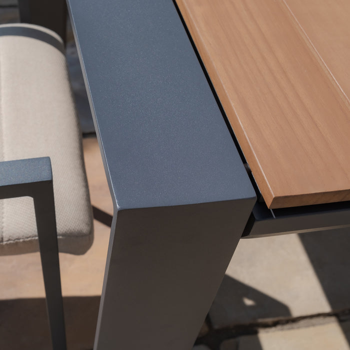 Jakarta Teak Extending 6 - 10 Seat Rectangular Dining Table with 10 Ibiza Oatmeal Dining Chairs