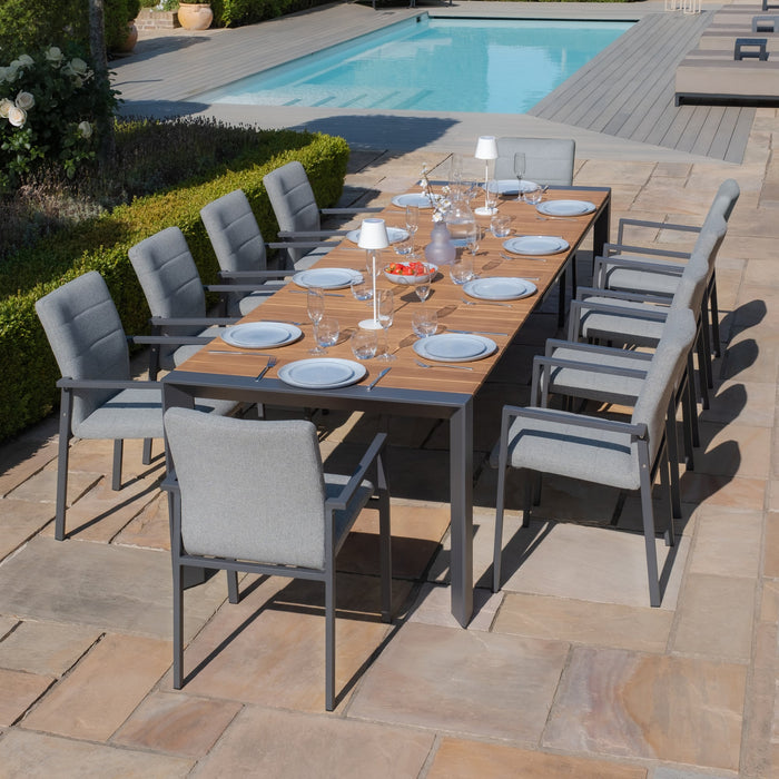 Jakarta Teak Extending 6 - 10 Seat Rectangular Dining Table with 10 Ibiza Zinc Grey Dining Chairs