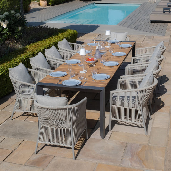 Jakarta Teak Extending 6 - 10 Seat Rectangular Dining Table with 10 Maldives Rope Weave Dining Chairs