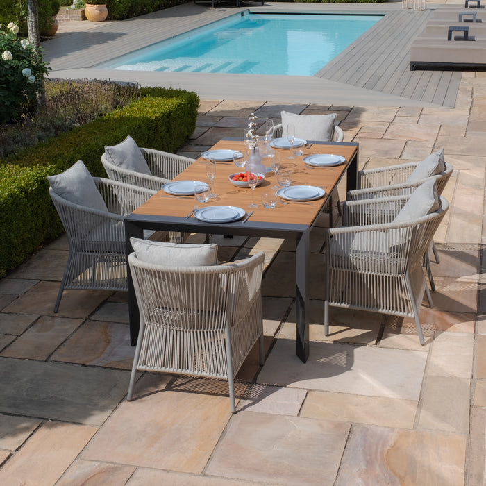 Jakarta Teak Extending 6 - 10 Seat Rectangular Dining Table with 10 Maldives Rope Weave Dining Chairs