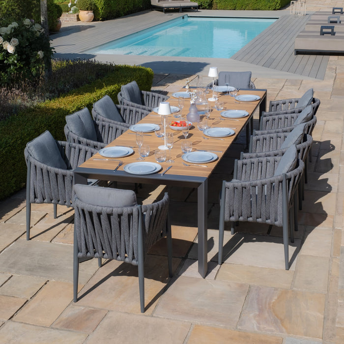 Jakarta Teak Extending 6 - 10 Seat Rectangular Dining Table with 10 Milan Charcoal Rope Weave Dining Chairs