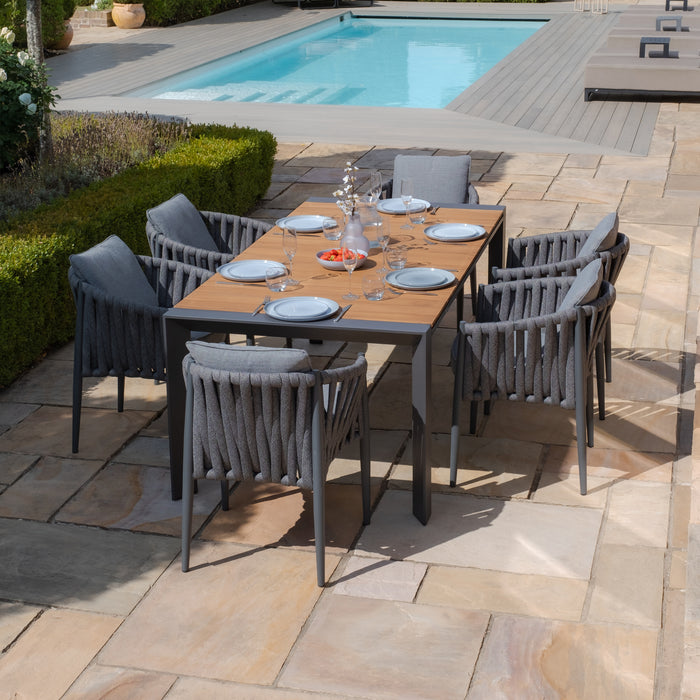 Jakarta Teak Extending 6 - 10 Seat Rectangular Dining Table with 10 Milan Charcoal Rope Weave Dining Chairs