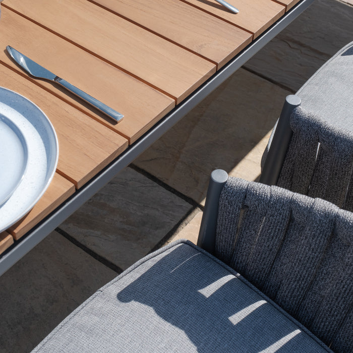 Jakarta Teak Extending 6 - 10 Seat Rectangular Dining Table with 10 Milan Charcoal Rope Weave Dining Chairs