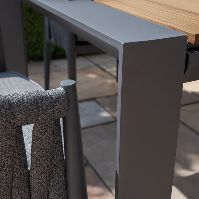 Jakarta Teak Extending 6 - 10 Seat Rectangular Dining Table with 10 Milan Charcoal Rope Weave Dining Chairs