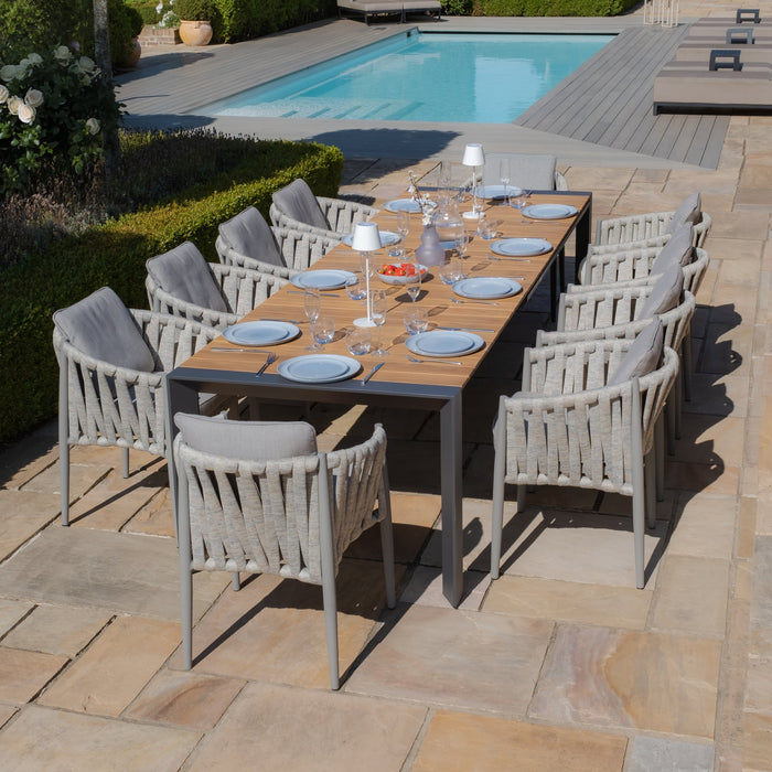 Jakarta Teak Extending 6 - 10 Seat Rectangular Dining Table with 10 Milan Cool Linen Rope Weave Dining Chairs