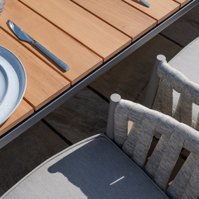 Jakarta Teak Extending 6 - 10 Seat Rectangular Dining Table with 10 Milan Cool Linen Rope Weave Dining Chairs