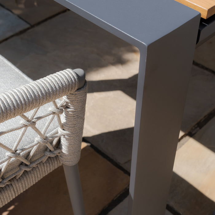 Jakarta Teak Extending 6 - 10 Seat Rectangular Dining Table with 10 Monaco Cool Linen Rope Weave Dining Chairs