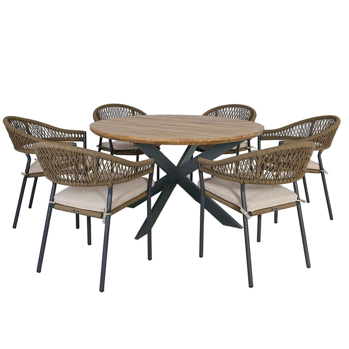 Bali Rope Weave 6 Seat Round Dining Set