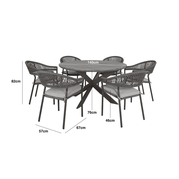 Bali Rope Weave 6 Seat Round Dining Set