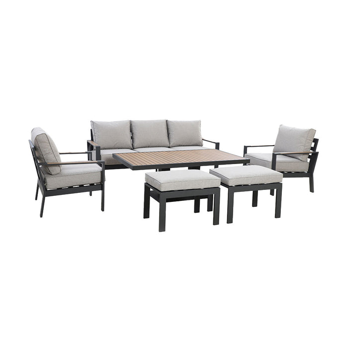 Vancouver 3 Seat Aluminium Sofa Set with Rising Table & 2 Stools - Dove Grey