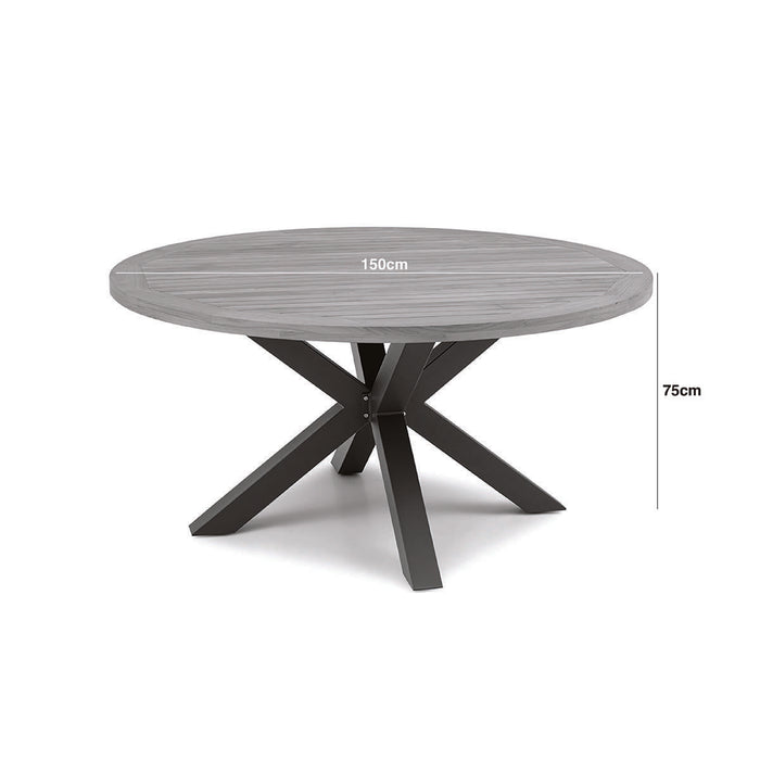 Jakarta Teak Round Dining Table with 6 Rattan Winchester Heritage Rattan Dining Chairs