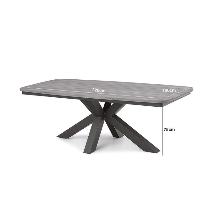 Jakarta Teak Oval Dining Table with 6 Milan Charcoal Rope Weave Dining Chairs