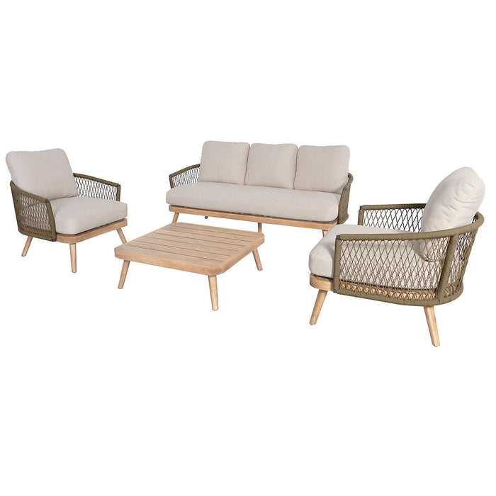Bali Rope Weave 3 Seat Sofa Set with Large Square Coffee Table