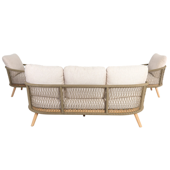 Bali Rope Weave 3 Seat Sofa Set with Large Square Coffee Table