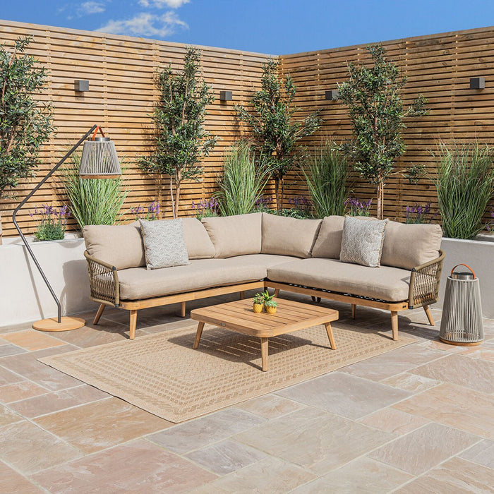 Bali Rope Weave Corner Sofa Set with Large Square Coffee Table